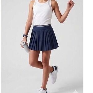 NWT Athleta Girl Pleat Perfect Skort Navy Blue Pleated Tennis Skirt Size L 12
